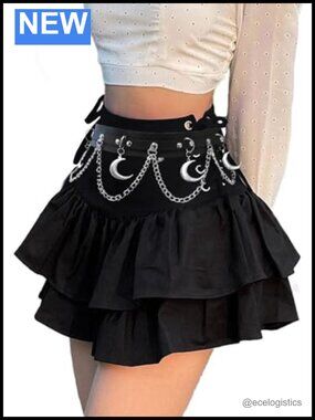 Lace-up Tiered Mini Skirt Gothic Punk Emo Rock Rave Y2K Skirt